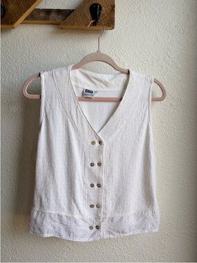 90s Johnny Was White Textured Floral Vest Large
